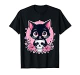 Lindo gato negro espeluznante y calavera Kawaii Pastel Goth Camiseta