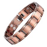 JFUME Pulseras de cobre puro para hombre, pulseras magnéticas 4 en 1 con herramienta de extracción de eslabones, ajustable de 8.5 pulgadas, One Size, Cobre