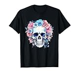 Calavera vintage para mujer, estilo bohemio, con flores Camiseta