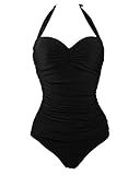 Vintage 50s Pin Up Halter Traje de Ba?o de una Pieza Monokinis Negro XL