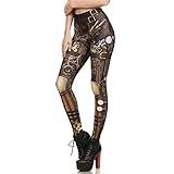 SOFTDUPANTS Leggings de Mujer con Calavera bárbara gótica, Leggins Estampados, Pantalones de Mujer Steampunk L