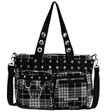 Makukke Y2K - Bolso de mano para mujer, bolso de hombro grande gótico, bolso de mano para trabajo, oficina, viajes, Cuadros negros