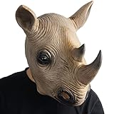 CreepyParty Máscara de rinoceronte con cabeza de animal de látex, cabeza completa, realista, disfraz para Halloween, carnaval, fiesta de disfraces, marrón, M