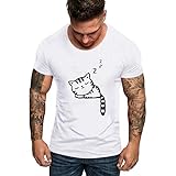 Marxways Camiseta de manga corta para hombre con diseño de calavera, cuello redondo, dibujos animados de gato, camiseta suelta Blanco XXXL