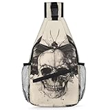 Bolso bandolera con alas de calavera y mariposas para mujeres y hombres, mochila cruzada ligera, mochila bandolera multiusos para viajes, senderismo, gimnasio, ciclismo, Calavera 005, Talla única