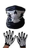 Rakiuty Pasamontañas de Calavera Ciclismo,Guantes Esqueleto,Halloween Máscara Esqueleto,Máscara de Esqueleto,Máscara de Cara de Calavera,Máscara de Calavera y Guantes de Esqueletos,Guantes Huesos