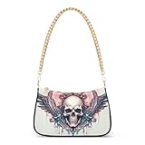 Bolsos de hombro para mujer, cabeza de calavera con alas, bolso de mano con cadena, Multicolor 75, Talla única
