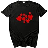 Cuello estampado manga corta camiseta día top redondo Valentine's blusa casual amante blusa mujer camiseta calavera brillante mujer, Negro , M