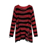 Jersey de Manga Larga gótico de Gran tamaño a Rayas, Cuello Redondo, Cuello Largo, de Punto, Estilo Punk Vintage, Rojo, Tallaúnica