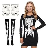 Vestido de esqueleto para mujer, vestido de esqueleto de Halloween con estampado de calaveras, manga larga, vestido de fiesta, vestido bodycon (M)