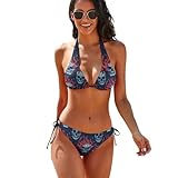 Bikini de Dos Piezas con Calaveras y Llamas para Mujer, Traje de baño con Escote en V, Top Triangular y Braguita de Tiro bajo