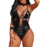 Genérico Lenceria Mujer Sexy Erótico Transparente de Damas Ropa Interior Cuero Sexy para Mujer con Cordones Body Lencería Cuero Ropa Interior Sexy Divertida Pijama Mujer Erótico (Black, M)