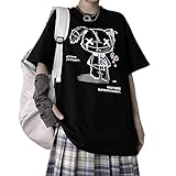 Hewlshawn Camiseta Grunge para Mujer, Camisetas de Oso gótico, Ropa Coreana Harajuku Estampada (Black,L)