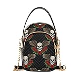 ISAOA Bandolera para mujer, diseño de calavera y flores, bolso de hombro desmontable de piel, diseño de calavera y alas, talla única, Flor Calavera Alas, Talla única