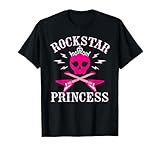 Cute Gifts for Girls Rock Music Lovers - Camiseta Rockstar Princess, Guitarra Rockers, Princesa, Calaveras - Rosa - Talla S