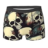 ENRPTY Calzoncillos tipo bóxer elásticos y transpirables con estampado de calavera para hombre (S-XXL), Negro -, X-Large