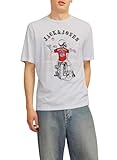 JACK & JONES Jjskull Rock tee SS Crew Neck Camiseta, Blanco/Estampado: Grande, S para Hombre