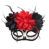 NICEYEA Máscara de La Catrina del Día de los Muertos - Media Máscara de Calavera Con Flor para Halloween y Disfraz Mexicano