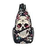 KOUUIP Bolso cruzado con diseño de calavera y flores para hombres y mujeres, antirrobo, bolsa de viaje casual para senderismo