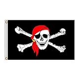 Bandera pirata 60 x 90 cm con ojales KTV Crossbones, decoración de Halloween, decoración de calavera, jardín al aire libre, casa embrujada, para colgar en la pared, festival (3)