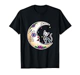 Día de las almas Muertos Día de los Muertos Azúcar Cráneo Floral Gato Luna Camiseta