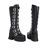 JIFAENY Mujer gótica Plataforma Botas Chunky Ins Aercycle Mid -Calf Combat Knee Boots-Opaco,4.5