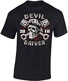 Camiseta: Devil Driver - Regalo Motero-s - T-Shirt Biker Hombre-s y Mujer-es - Motocicleta - Bike - Chopper - Moto - Anarchy - Motociclismo - Club - Diablo Calavera Skull - USA (Negro M)