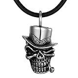 DonDon Collar de Cuero 50 cm para Hombre y Colgante Calavera con Tubo de Acero Inoxidable en Bolsa de Regalo