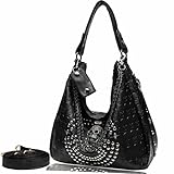 Abuyall Bolso gótico de calavera gótica para mujer, bolso hobo de cuero con tachuelas, bolso de mano de calavera para mujer, M-remache-negro, M