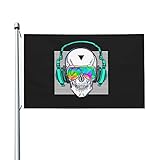 Bandera ligera de doble cara, bandera de calavera Rock and Roll de 3 x 5 pies con ojales de metal, decoración de jardín al aire libre