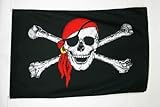 AZ FLAG Bandera Pirata con Bandana Rojo 90x60cm - Bandera con Calavera 60 x 90 cm