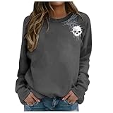 Generisch Sudadera para mujer con discreto diseño de calavera, suéter informal para Halloween y look gótico, camiseta de manga larga con pequeño estampado en el pecho, Style_l06 gris, M