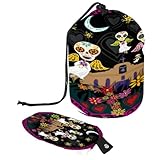 Neceser con cordón, diseño de fantasmas de calavera con alas en forma de barril, bolsa de cosméticos, bolsa organizadora de maquillaje de viaje + bolsa pequeña, multicolor,