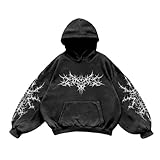 Generisch Sudadera para hombre Y2K vintage con estampado de calavera, informal, estilo universitario, gótico, manga larga, suelta, de gran tamaño, calle, retro, para Halloween, ropa de moda, suéter