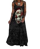 Vestidos de Camisa Punk para Mujer Vestido de Calle Holgado de Talla Grande con Calavera Rosa para Mujer Vestido sin Mangas hasta el Suelo