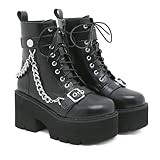 GooMaShoes Botas de plataforma punk negras con cordones gruesos para mujer, tacón alto gótico, puntera redonda, tobillo de combate, botas góticas con cremallera lateral emo, Negro 10, 39.5 EU