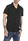 Camisa Casual para Hombre de Manga Corta Tejido Ligero Negro M
