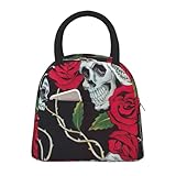 Bolsa de almuerzo térmica con estampado de ojos de calavera de rosa, bolsa de almuerzo portátil, bolsa de trabajo, adecuada para mujeres y hombres