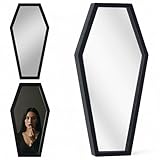 MIJOMA Impresionante espejo de pared gótico en forma de ataúd, decoración de Halloween, negro mate, 38 x 18 x 1,2 cm, marco de madera, espejo de ataúd, ideal para baño y dormitorio