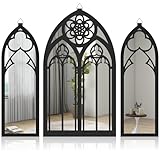 3 espejos de pared góticos arqueados, marco de arco de catedral vintage, decoración gótica con anillo para colgar, fácil de instalar para dormitorio, baño, sala de estar