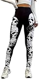 In One Clothing - Leggings de mujer para deporte, fitness, exterior y ropa de salón, súper elásticos y con cintura alta para un ajuste cómodo y sin arrugas, Calaveras negras, S