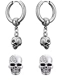 Calavera Pendientes Hombre Acero Inoxidable Pendiente Aro Kpop Pendientes Hippies Gótico Punk Pendientes de Calavera Rock Pendientes Para Hombres Mujeres Pendientes Joyería de Halloween Pendientes