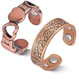 Jeracol 2 anillos de cobre para mujer con imanes ultra resistentes, anillo magnético ajustable de cobre puro sólido al 99 % en caja de regalo
