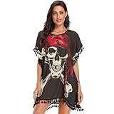 Calavera Pirata Arte Rojo Niña Trajes de Baño Bañador de Gasa Encubrimientos Ropa Vestido de Playa Borla Verano Cover Up