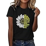 Mujeres Girasol Verano Camiseta Plus Talla Suelta Blusas Tops Niñas Manga Corta Gráfico Casual T-Piezas T Camiseta Calavera Brillo Señoras, Negro , M