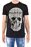 Philipp Plein Masculino T-Shirt Round Neck SS Skull Strass Negro Large