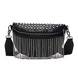 Milya Riñonera unisex de piel sintética con correa para la cadera (dorado/calavera negro/negro), Tachuelas negras, talla única, Bolso bandolera