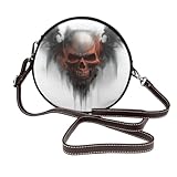 Bolso bandolera redondo de piel con diseño de calavera con alas para mujer
