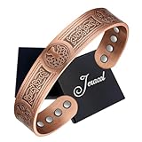 Jeracol Pulseras de cobre para mujer, diseño de árbol de la vida y nudo celta, pulseras magnéticas de cobre con 12 potentes imanes (cada uno 3800 gauss), joyería Brazaletes con caja de regalo