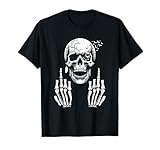 Camiseta de calavera con diseño de esqueleto y dedo medio, divertido humor para adultos F You Camiseta